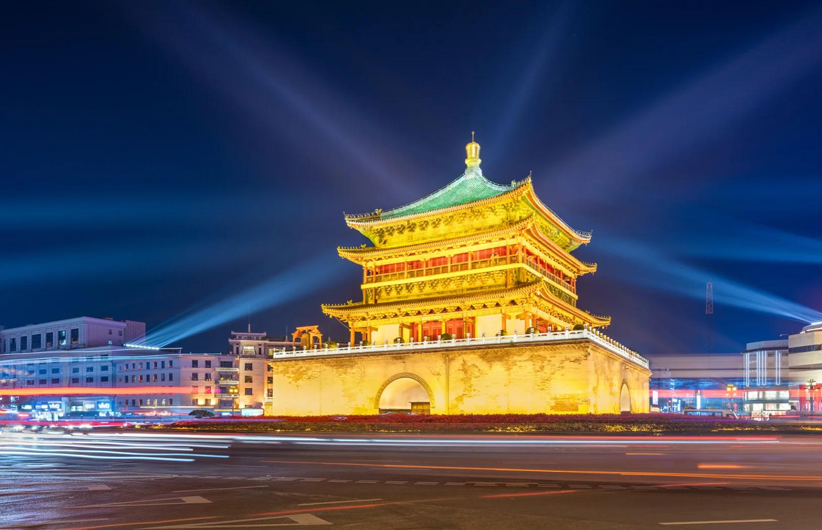 Spectacle nocturne de la tour de la cloche de Xi'an